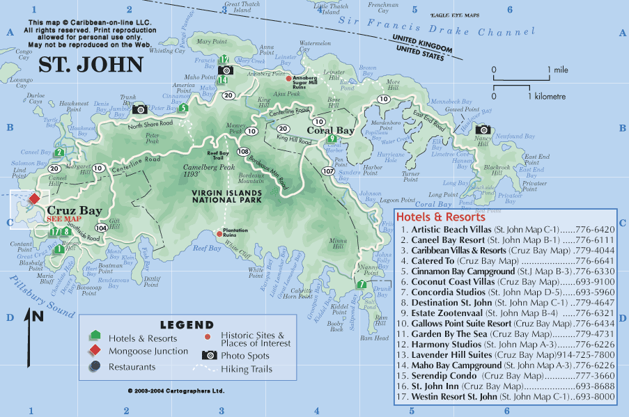 Map of St. John, US Virgin Islands